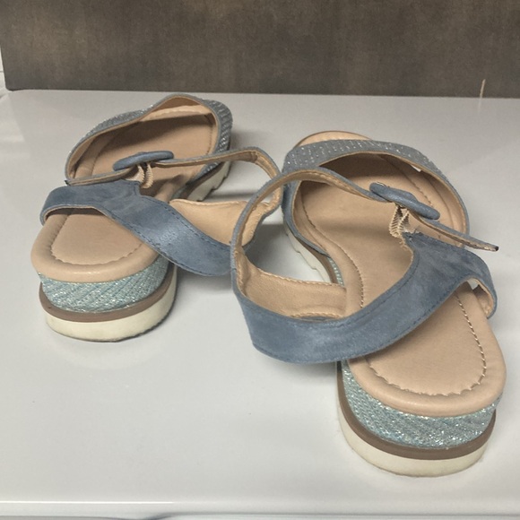 Clara Barson Silver Crystals Embellished Light Blue Suede Wedge Sandals 38EU 7.5 - Picture 6 of 14